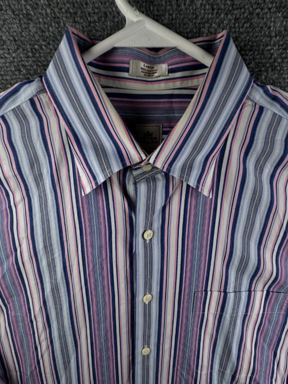 Peter Millar Button Up Shirt Men Striped Purple Pink Long Sleeve Large Cotton